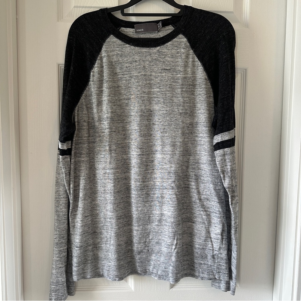 Vince Charcoal and Light Gray Raflan Style Knit Top Size Medium